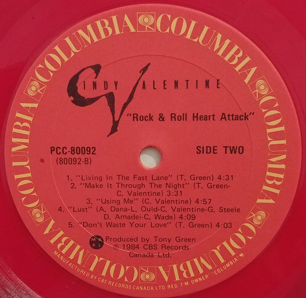 Cindy Valentine : Rock & Roll Heart Attack (LP, Album, Red)