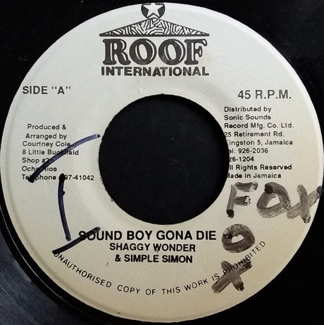 Shaggy Wonder & Simple Simon : Sound Boy Gona Die (7")
