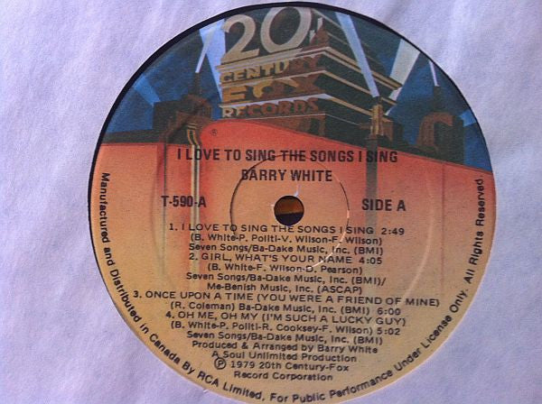 Barry White : I Love To Sing The Songs I Sing (LP, Album)