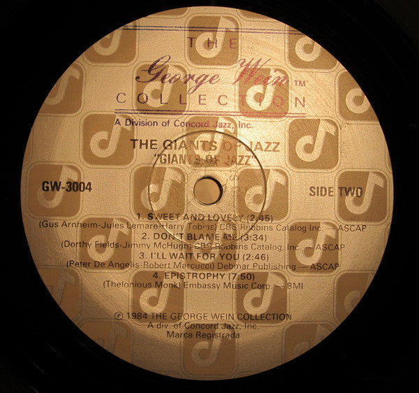 Dizzy Gillespie, Thelonious Monk, Kai Winding, Sonny Stitt, Art Blakey, Al McKibbon : Giants Of Jazz (LP, Album, Promo)