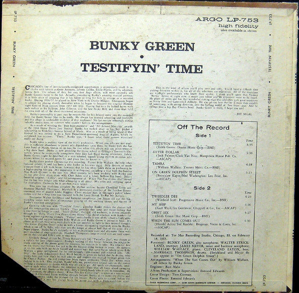 Bunky Green : Testifyin' Time (LP, Mono)