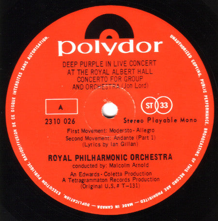 Deep Purple . Royal Philharmonic Orchestra : Concerto For Group And Orchestra (LP, Album, Gat)