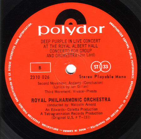 Deep Purple . Royal Philharmonic Orchestra : Concerto For Group And Orchestra (LP, Album, Gat)