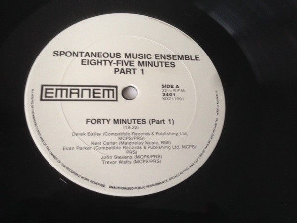 Spontaneous Music Ensemble : Eighty-five Minutes Part 1 (LP)