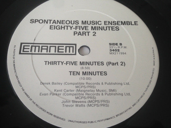 Spontaneous Music Ensemble : Eighty-five Minutes Part 2 (LP)