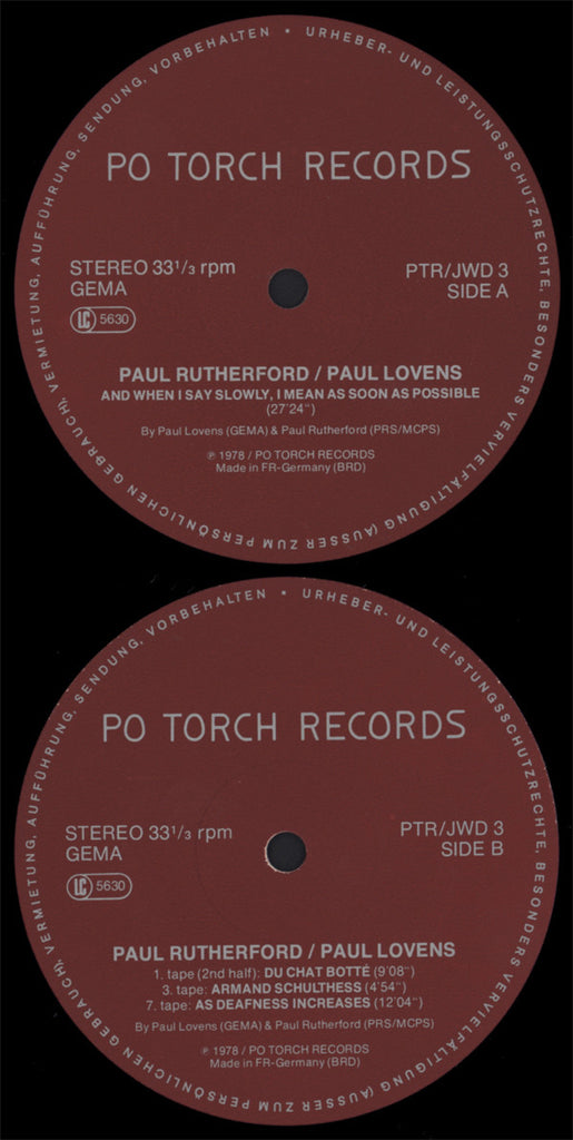Paul Rutherford (2) / Paul Lovens : Paul Rutherford / Paul Lovens (LP)