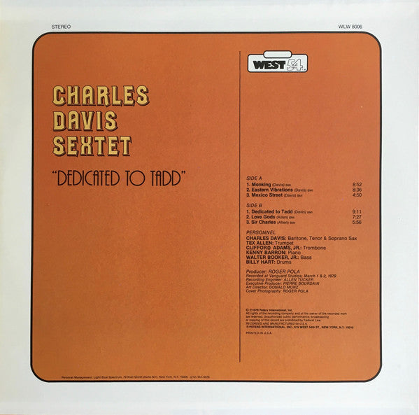 Charles Davis Sextet : Dedicated To Tadd (LP)