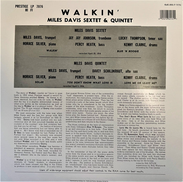 Miles Davis All Stars : Walkin' (LP, Album, RE)