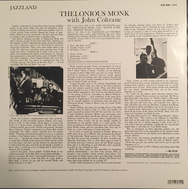 Thelonious Monk With John Coltrane : Thelonious Monk With John Coltrane (LP, Album, RE)
