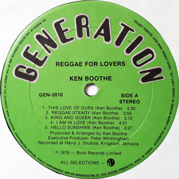 Ken Boothe : Reggae For Lovers (LP, Album)