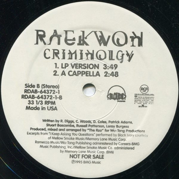 Raekwon Featuring Tony Starks, Ghostface Killah : Criminology (12", Promo)