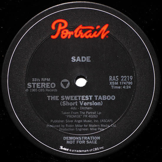 Sade : The Sweetest Taboo (12", Promo)