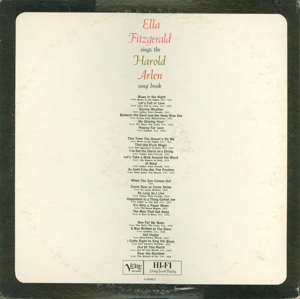 Ella Fitzgerald : Ella Fitzgerald Sings The Harold Arlen Song Book (2xLP, Mono)