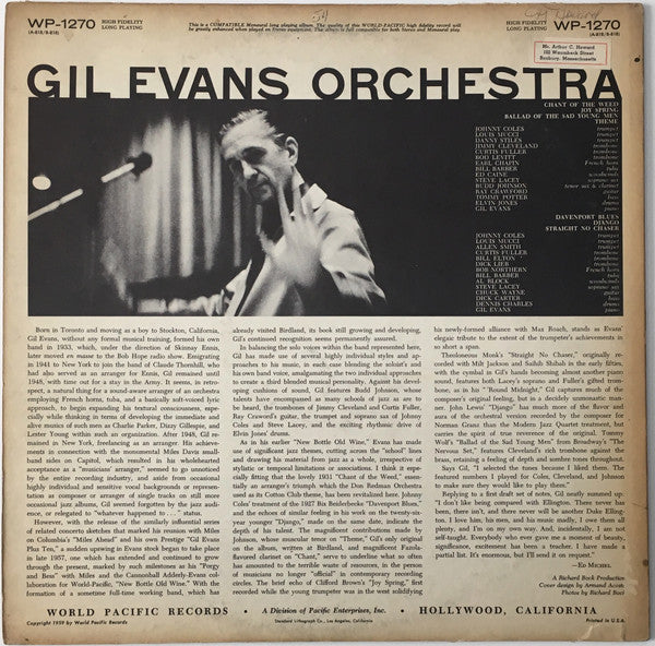 Gil Evans And His Orchestra Featuring Johnny Coles : Great Jazz Standards (LP, Album, Mono)