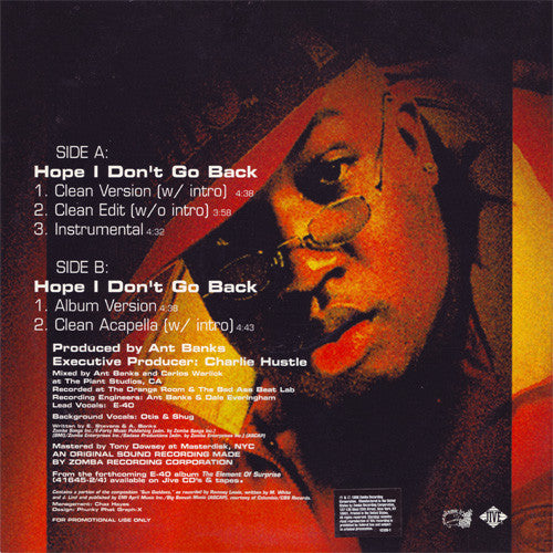 E-40 : Hope I Don't Go Back (12", Maxi, Promo)
