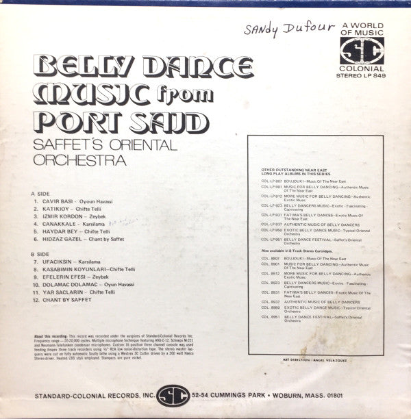 Saffet's Oriental Orchestra : Belly Dance Music From Port Said (LP, Album)