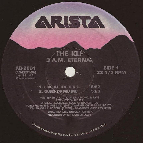 The KLF : 3 A.M. Eternal (Live At The S.S.L.) (12", Single)