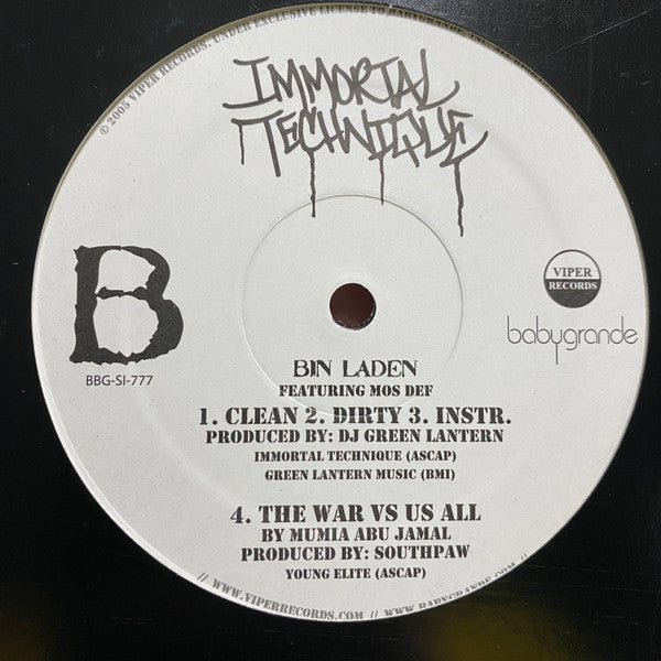 Immortal Technique : Bin Laden Remix (Bin Laden Pt. 2) (12")