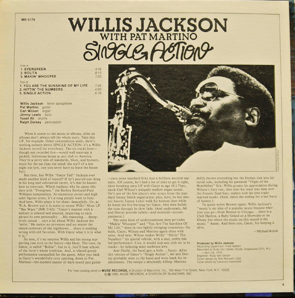 Willis Jackson With Pat Martino : Single Action (LP, Album)