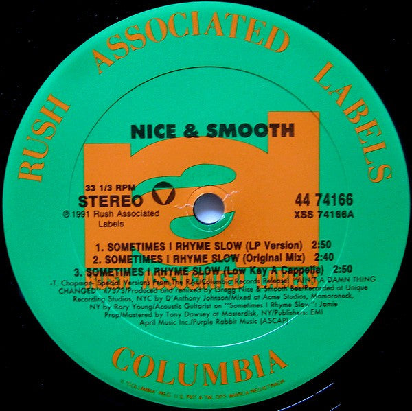 Nice & Smooth : Sometimes I Rhyme Slow (12")