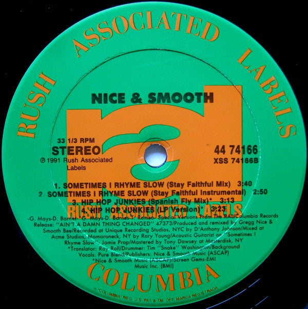 Nice & Smooth : Sometimes I Rhyme Slow (12")