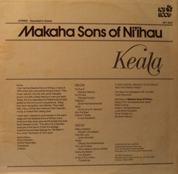Makaha Sons Of Ni'ihau* : Keala (LP, Album)