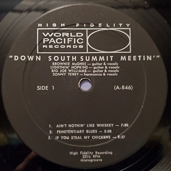 Brownie McGhee - Lightnin' Hopkins - Big Joe Williams - Sonny Terry : Down South Summit Meetin' (LP, Album, Mono)