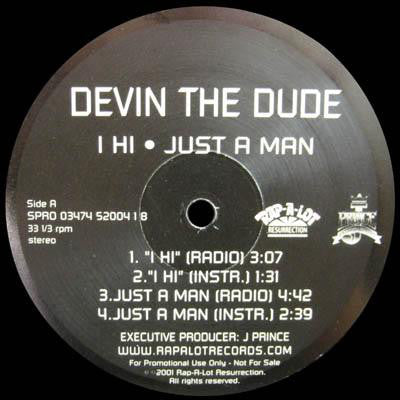 Devin The Dude : I Hi / Just A Man / Doobie Ashtray / Lacville 79 (12", Promo)