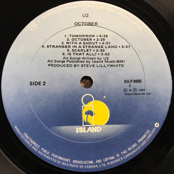 U2 : October (LP, Album, I -)