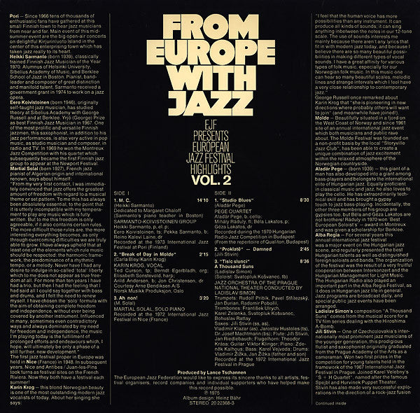 Various : From Europe With Jazz Vol. 2 (EJF Presents European Jazz Festival Highlights) (LP, Album)