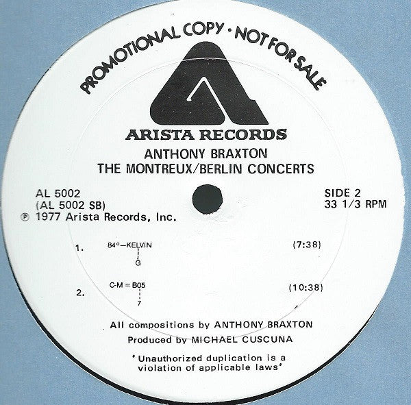 Anthony Braxton : The Montreux / Berlin Concerts (2xLP, Album, Promo, Gat)