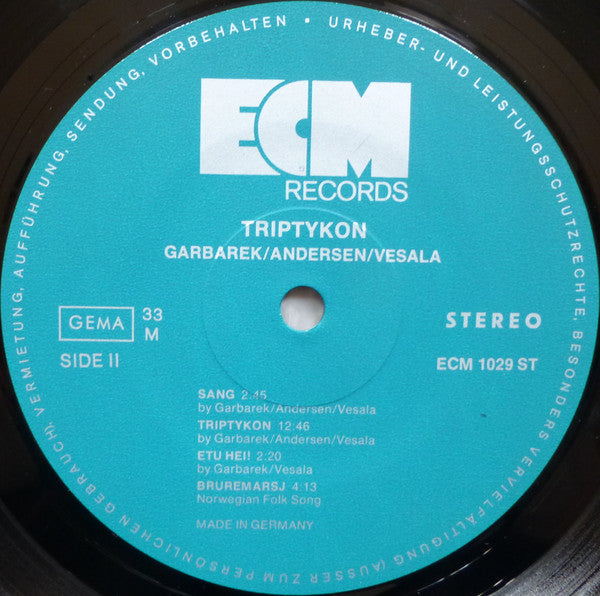 Jan Garbarek / Arild Andersen / Edward Vesala : Triptykon (LP, Album)