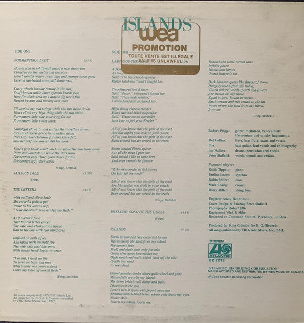 King Crimson : Islands (LP, Album)