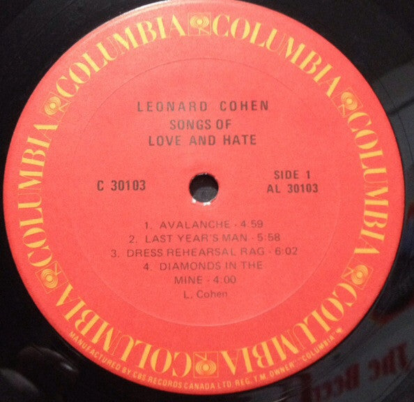 Leonard Cohen : Songs Of Love And Hate (LP, Album, RE)