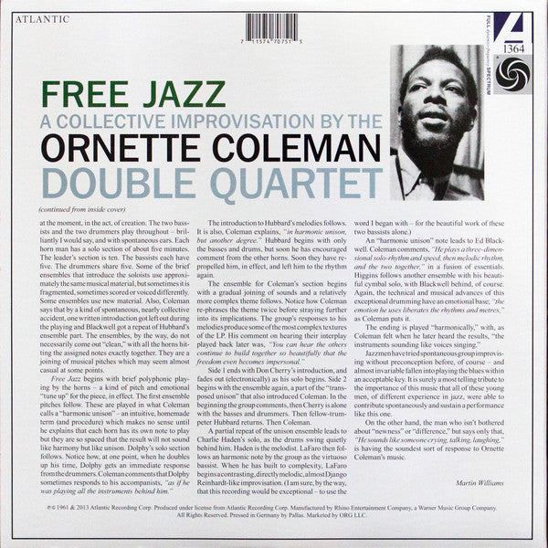 The Ornette Coleman Double Quartet : Free Jazz (2x12", Album, RE, 180)