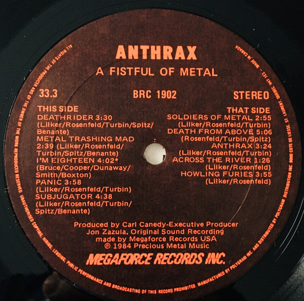 Anthrax : Fistful Of Metal (LP, Album, Bla)