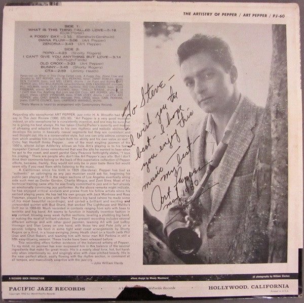Art Pepper : The Artistry Of Pepper (LP, Album, Mono)