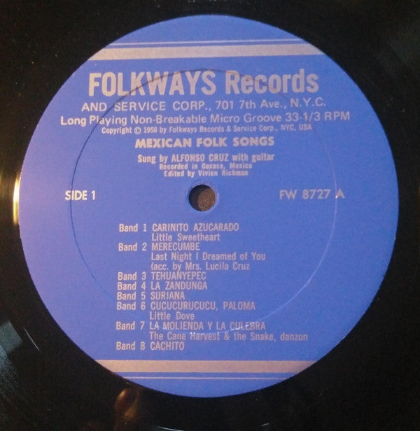 Alfonso Cruz Jimenez : Folk Songs Of Mexico (LP)