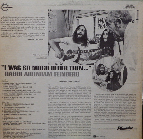 Rabbi Abraham Feinberg : I Was So Much Older Then (LP, Album)