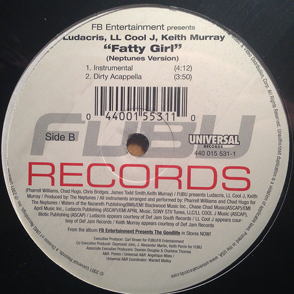 Ludacris, LL Cool J & Keith Murray : Fatty Girl (Neptunes Version) (12")