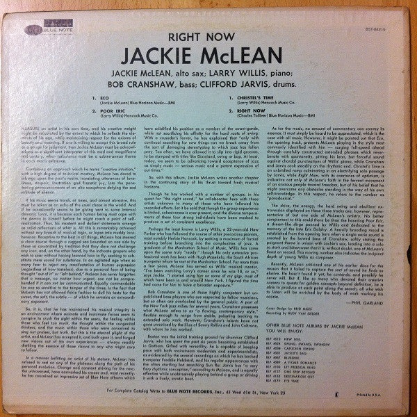 Jackie McLean : Right Now! (LP, Album, RE)