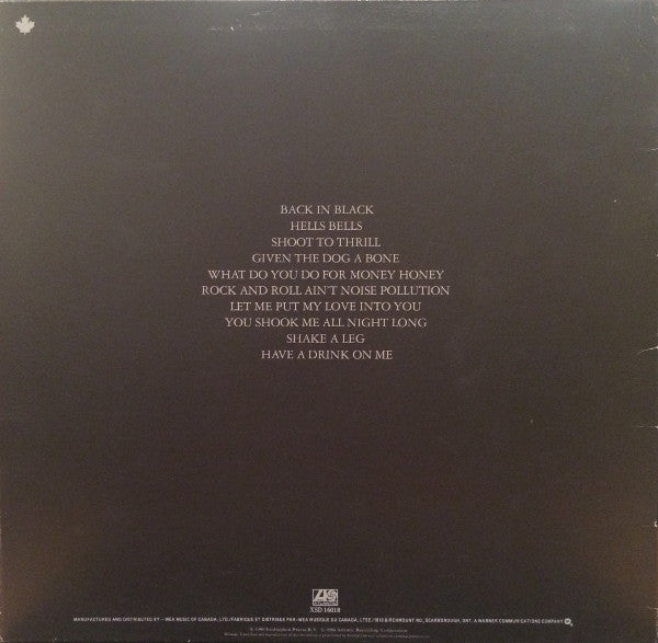 AC/DC : Back In Black (LP, Album, Imp)