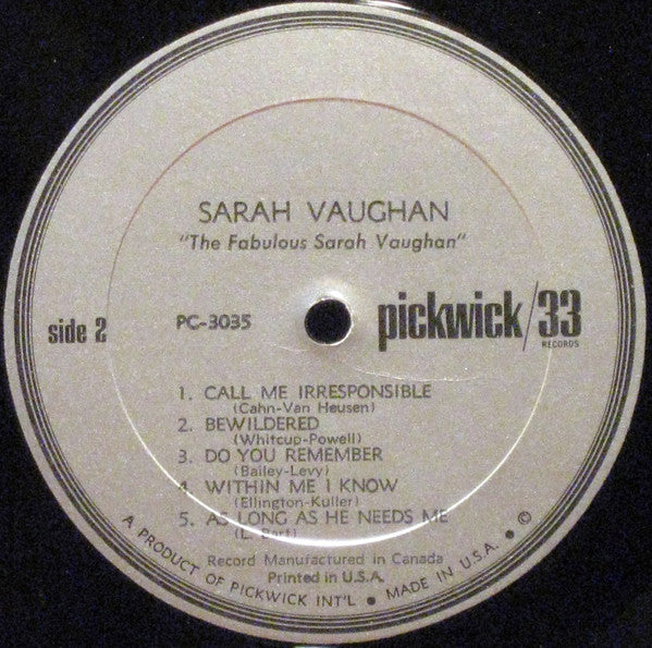 Sarah Vaughan : The Fabulous Sarah Vaughan (LP, Mono)