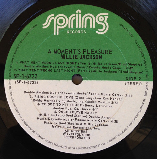 Millie Jackson : A Moment's Pleasure (LP, Album, Mixed)