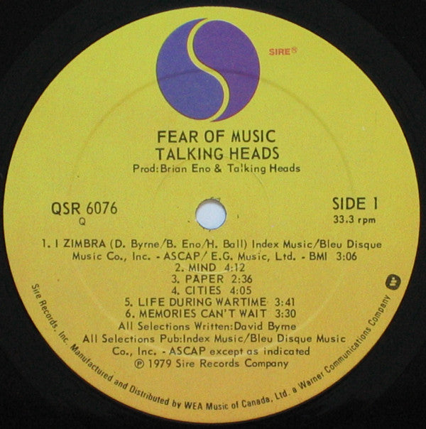 Talking Heads : Fear Of Music (LP, Album, Qua)