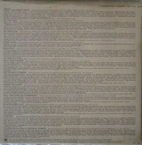 Carole King : Tapestry (LP, Album, RE, Gat)