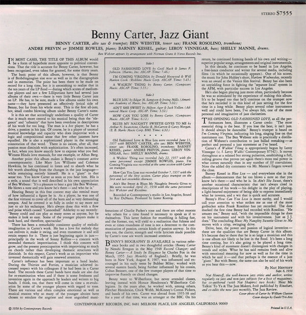 Benny Carter : Jazz Giant (LP, Album, RE)