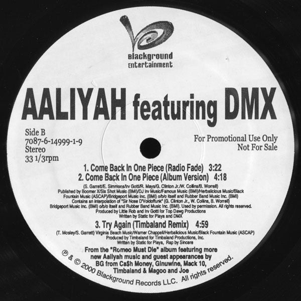 Aaliyah : Come Back In One Piece (12", Promo)