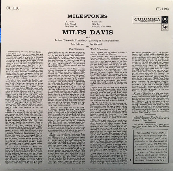 Miles Davis : Milestones (LP, Album, Mono, RE, RM, 180)