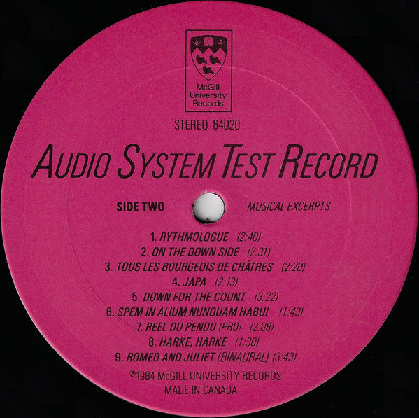 No Artist : Audio System Test Record (LP)
